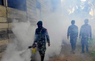 Cegah Malaria dan DBD, Satgas Pamtas Yonif 125/SMB Lakukan Fogging di Kampung Kondo