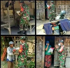 Babinsa Koramil Kamal Didistribusikan Bantuan Beras ke Masyarakat