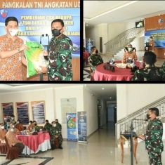 Lanud Rsn Salurkan Bantuan 1 Ton Beras dan Masker dari PT PIR