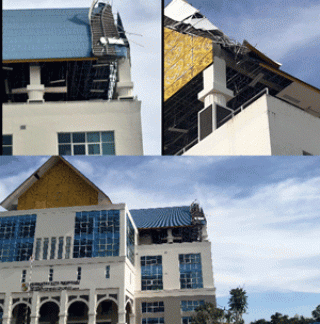 Atap Gedung Tiga Dinas Berkantor Perkantoran Tenayanraya Rusak Diterjang Angin